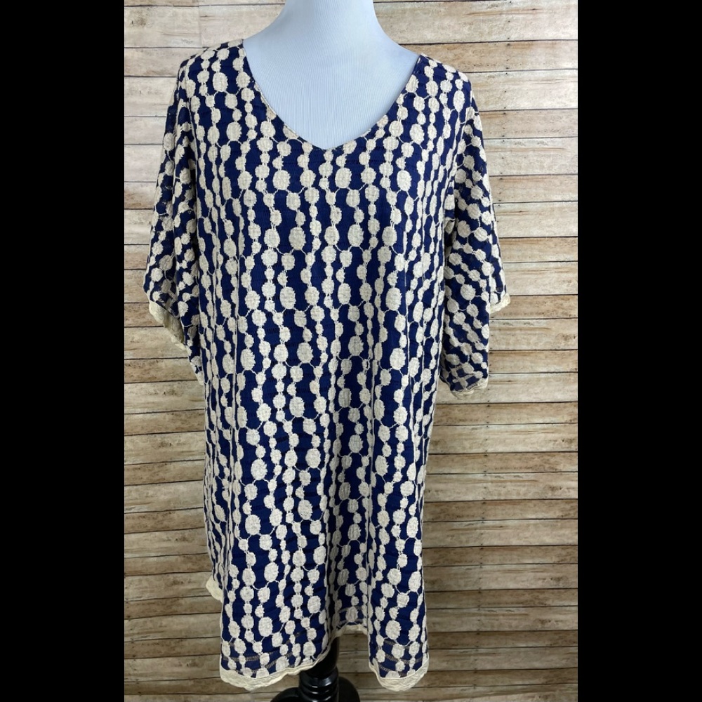 Umgee Women's  Navy Blue Beige Lace Overlay Short Dress sz 1XL